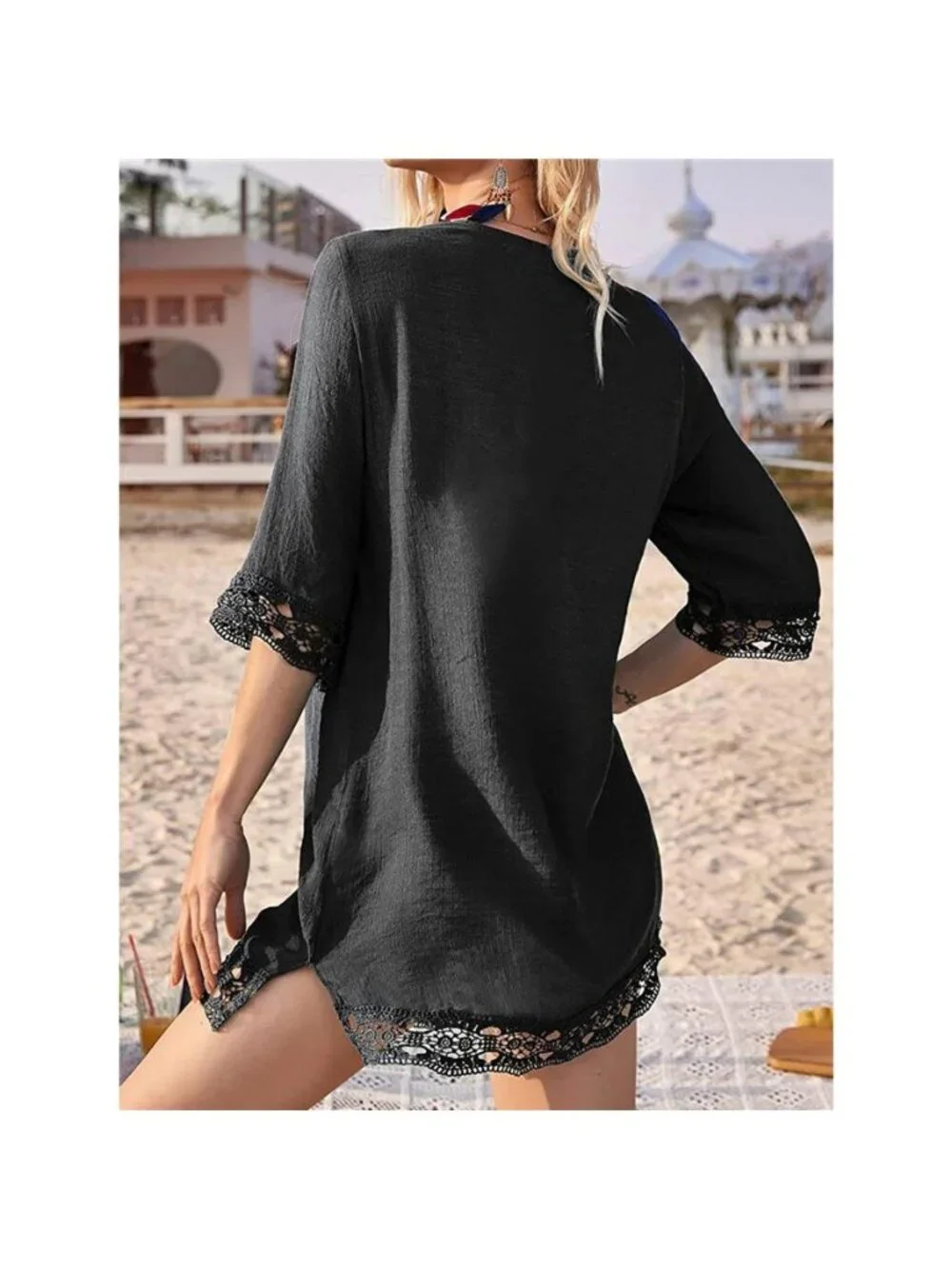 Lace Trim V-Neck Cover-Up